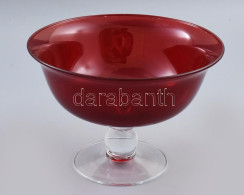 Vörösüveg Tálcás Talpas Kínáló. Jelzés Nélkül, Hibátlan, D: 20 Cm, M: 13,5 Cm - Verre & Cristal