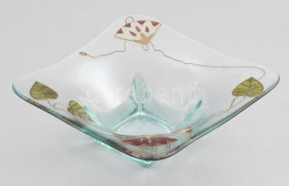 Festett üvegkínáló, Olasz, Szignóval, Hibátlan, 19x19x7 Cm - Verre & Cristal