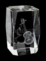 Gitár Mintával Lézergravírozott üveg Levélnehezék, Hibátlan, M: 8 Cm - Glass & Crystal