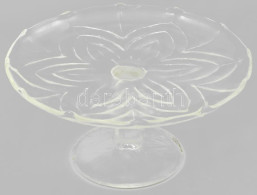 Formába Préselt üveg Talpas Kínáló, Jelzés Nélkül, Kopással, D: 26,5 Cm, M: 13,5 Cm - Glas & Kristal