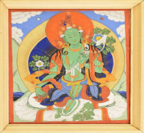 Régi Tibeti Thangka, Kézzel Festett, üvegezett Keretben, 27x23 Cm - Otros & Sin Clasificación