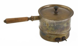 Régi Réz ételmelegítő, Fanyéllel, Elektromos, Nem Működik, 1900 Körül, M: 14 Cm, D: 30 Cm - Altri & Non Classificati