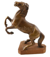 Bronz Ló Szobor, Fa Talapzaton, Jelzés Nélkül, Szép állapotban, M: 25 Cm - Andere & Zonder Classificatie