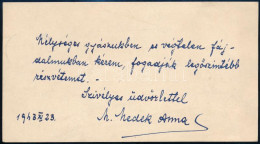 1943 M. Medek Anna (1885-1960) Opera-énekesnő Saját Kézzel írt Részvétnyilvánító Sorai Szügyi Kálmán (1888-1943) Operaén - Non Classés