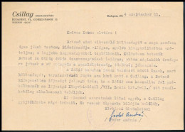 1954 Fodor András (1929-2007) író, Szerkesztő, A Csillag Folyóirat Munkatársának Gépelt Levele, Autográf Aláírással. - Zonder Classificatie