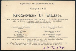 1943 Meghívó A Képzőművészek Új Társasága (KUT) Nemzeti Szalonbeli Kiállítására, Frank Frigyes (1890-1976) Festőművész E - Sonstige & Ohne Zuordnung