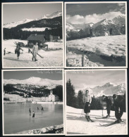 1939 Lenzerheide (Svájc), Sízők és Korcsolyázók A Téli Alpokban, 4 Db Művészi Fotó, 9x8,5 Cm - Autres & Non Classés