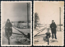 1935 Környe, Sínhajtány, Sínbicikli, 2 Db Fotó, Egyik Felületén Törésnyom, 8,5×6 Cm - Sonstige & Ohne Zuordnung