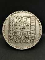 20 FRANCS TURIN ARGENT 1933 FRANCE / SILVER / CHOC SUR LA TRANCHE - 20 Francs