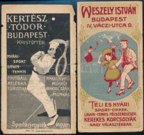 Cca 1910-1920 2 Db Sportcikkeket Reklámozó Számolócédula (Weszely István, Ill. Kertész Tódor, Budapest), Kis Sérülésekke - Publicités