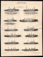 Cca 1900 Cirkálóhajók (Nevezetesebb Páncél- és Védett Cirkálóhajók), Nyomat, Pallas Nagy Lexikona, Bp., Posner-ny., 30x2 - Autres & Non Classés