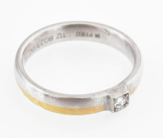 Platina (Pt) Gyűrű 18K Arannyal Díszített, Brill Kővel (0,15Ct) Jelzett. 10 G , M: 64 - Autres & Non Classés