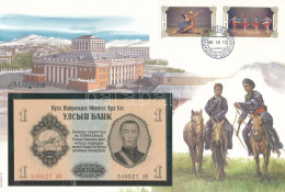 Mongólia 1955. 1T Felbélyegzett Borítékban, Bélyegzéssel T:UNC Mongolia 1955. 1 Tugrik In Envelope With Stamp And Cancel - Ohne Zuordnung