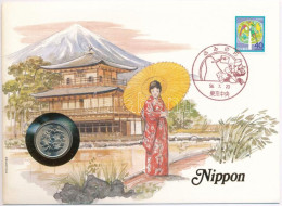 Japán 1981. 100Y Cu-Ni Felbélyegzett Borítékban, Bélyegzéssel T:UNC  Japan 1981. 100 Yen Cu-Ni In Envelope With Stamp An - Non Classés