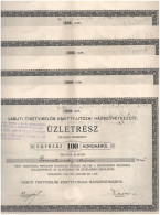 Budapest 1922. "Vasúti Tisztviselők Kmetty-utczai Házszövetkezete" Névre Szóló üzletrész 100K-ról (4x) Sorszámkövetők "9 - Non Classificati