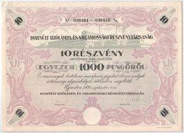 Újpest 1930. "Egyesült Izzólámpa és Villamossági Részvénytársaság" 10 Részvénye Egyben, összesen 1000P-ről, Szárazpecsét - Unclassified