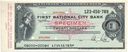 Amerikai Egyesült Államok DN 20$ "First National City Bank" "SPECIMEN" Utazási Csekk T:AU USA ND 20 Dollars "First Natio - Ohne Zuordnung