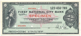 Amerikai Egyesült Államok DN 20$ "First National City Bank" "SPECIMEN" Utazási Csekk T:AU USA ND 20 Dollars "First Natio - Ohne Zuordnung