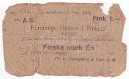 Finnország / Jakobstad 1918. 1M Szükségpénz "A II. 434"-es Sorszámmal T:G Anyaghiány Finland / Jakobstad 1918. 1 Mark WW - Ohne Zuordnung