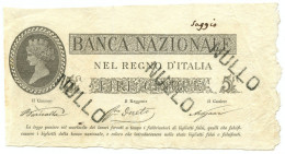 5 LIRE CAMPIONE SAGGIO BANCA NAZIONALE REGNO D'ITALIA PROVVISORIO 25/07/1866 BB+ - Otros & Sin Clasificación