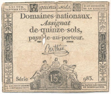 Franciaország 1792. 15s "Assignata" T:VG  France 1792. 15 Sol "Assignata" C:VG  Krause P#A65a.1 - Non Classés
