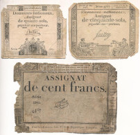 Franciaország 1792. 15s "Assignata" + 1793. 50s "Assignata" Vízjellel és Szárazpecséttel + 1795. 100Fr "Assignata" Vízje - Unclassified
