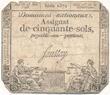 Franciaország 1793. 50s "Assignata" Vízjellel és Szárazpecséttel T:F,VG France 1793. 50 Sols "Assignat" With Watermark A - Unclassified