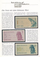 Indonézia 1964. 1s + 5s + 10s, Német Nyelvű "Kuriositäten Auf Banknoten" Tájékoztatólappal T:UNC Indonesia 1964. 1 Sen + - Non Classificati