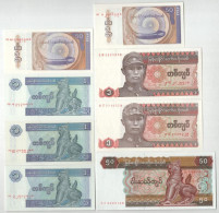 Mianmar DN (1990) 1K (2x) + DN (1994) 50P (2x) + DN (1996) 1K (3x) + DN (1997) 50K T:UNC,AU Myanmar ND (1990) 1 Kyat (2x - Non Classés