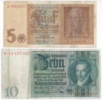 Német Birodalom 1929. 10M + Német Harmadik Birodalom 1942. 5M T:F,VG German Empire 1929. 10 Reichsmark + German Third Re - Ohne Zuordnung