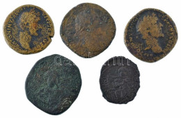 5db-os Gyenge állapotú Bronz érmetétel, Benne Római Birodalom Bronz Sestertius (3db) és Bizánci Birodalom Bronz Follis ( - Ohne Zuordnung