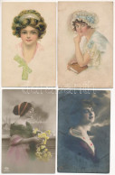 4 Db RÉGI Motívum Képeslap Vegyes Minőségben Hölgyekről / 4 Pre-1945 Motive Postcards In Mixed Quality: Ladies, Litho - Unclassified