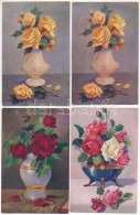 * 4 Db RÉGI Virágos Képeslap Vegyes Minőségben / 4 Pre-1945 Flower Motive Postcards In Mixed Quality (J. Frank, Jandl) - Ohne Zuordnung