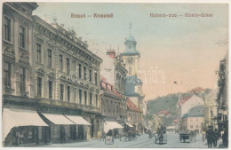T2/T3 1913 Brassó, Kronstadt, Brasov; Kolostor Utca, Albert Spitz és Testvére üzlete / Kloster-Gasse / Street View, Shop - Non Classés