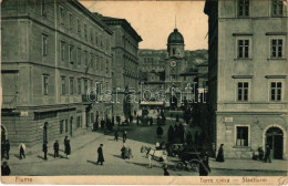 * T2/T3 1907 Fiume, Rijeka; Torre Civica, Via Del Porto, Via Del Lido / Stadtturm / City Tower, Streets, Shops (small Te - Ohne Zuordnung
