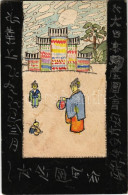 ** T2/T3 Kézzel Rajzolt és Színezett Lap Kínai Gyerekekről / Hand-drawn And Painted Art Postcard Of Playing Chinese Chil - Unclassified
