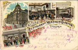 * T2/T3 1905 Dresden, Gruss Aus Dem Restaurant Herzogin Garten / Restaurant Interior, Pool Tables. Art Nouveau, Floral,  - Non Classés