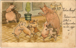 T3 ~1899 (Vorläufer) Malac Buli / Pig Party. Gebrüder Obpacher Serie XXVII. No. 17938. Litho (fl) - Ohne Zuordnung