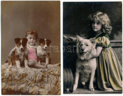 ** 2 Db RÉGI Képeslap: Kislányok Kutyákkal / 2 Pre-1945 Postcards: Girls With Dogs - Sin Clasificación