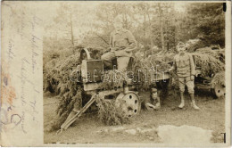 T2/T3 1917 Osztrák-magyar álcázott ágyúcső Szállító Szekér Katonákkal / WWI K.u.k. Military Camouflaged Gun Barrel Trans - Unclassified