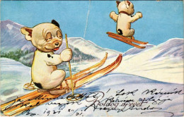 T4 1931 Boldog újévet! Síelő Bonzo Kutya, Téli Sport / New Year Greeting, Bonzo Dog Skiing, Winter Sport. WSSB 8842/1. ( - Unclassified
