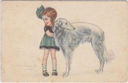 * T3 Italian Art Postcard, Girl With Dog S: Bompard - Unclassified