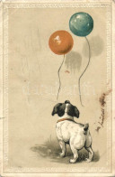 T3/T4 Dog With Balloons, Emb. Litho (small Tear) - Sin Clasificación