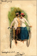 T2/T3 1899 Ja Oder Nein / Romantic Couple, Lady With Cyclist, Bicycles. Litho - Ohne Zuordnung