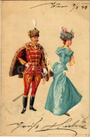 T2/T3 1899 Hungarian Romantic Art Postcard, Dance Ball, Lady With Officer. Kunstanstalt Kosmos Litho S: Geiger R. - Non Classés