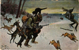 T2/T3 1912 Hunter Humour With Dachshund Dogs And Rabbits S: Arthur Thiele (EK) - Non Classés