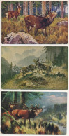 ** 4 Db RÉGI Vadász Motívum Képeslap: Szarvasbőgés Idején / 4 Pre-1945 Hunting Motive Postcards - Ohne Zuordnung