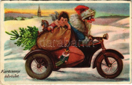 * T2/T3 1931 Karácsonyi üdvözlet, Motorkerékpáros Mikulás / Christmas Greeting, Saint Nicholas Riding On A Motorbicycle. - Ohne Zuordnung