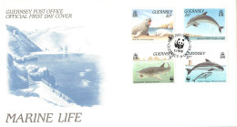 GUERNSEY - FDC 1990 WWF - MARINE LIFE / 4040 - Guernesey