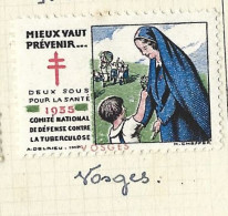 Timbre   France- - Croix Rouge  - Erinnophilie -comIte National De Defense  La Tuberculose - 1935- Vosges 88 - Tegen Tuberculose